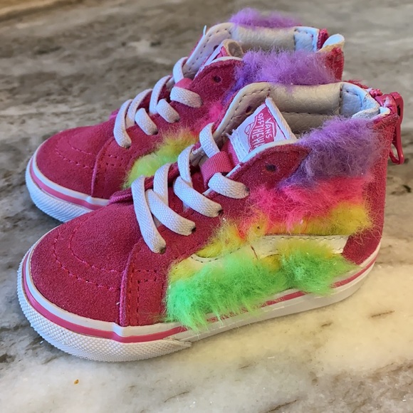 Toddler Vans pink high top with neon fur - Picture 2 of 4